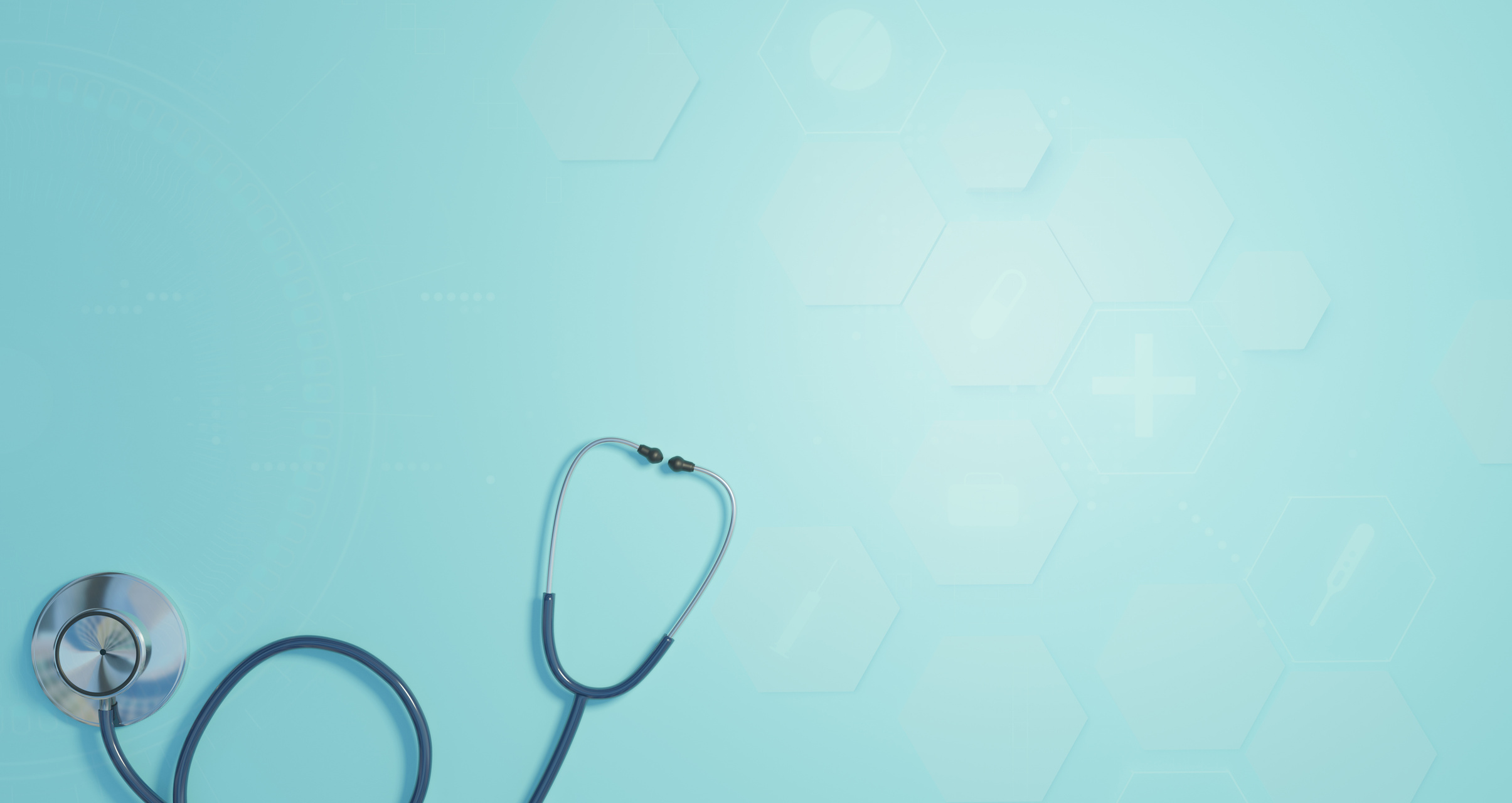 Blue stethoscope on blue medical background, medical and hea
